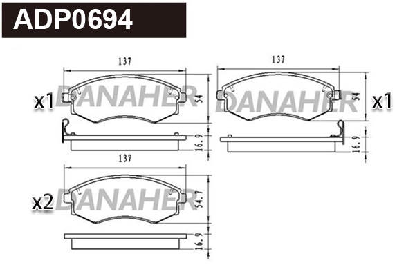 Kit de plaquettes de frein, frein à disque DANAHER ADP0694