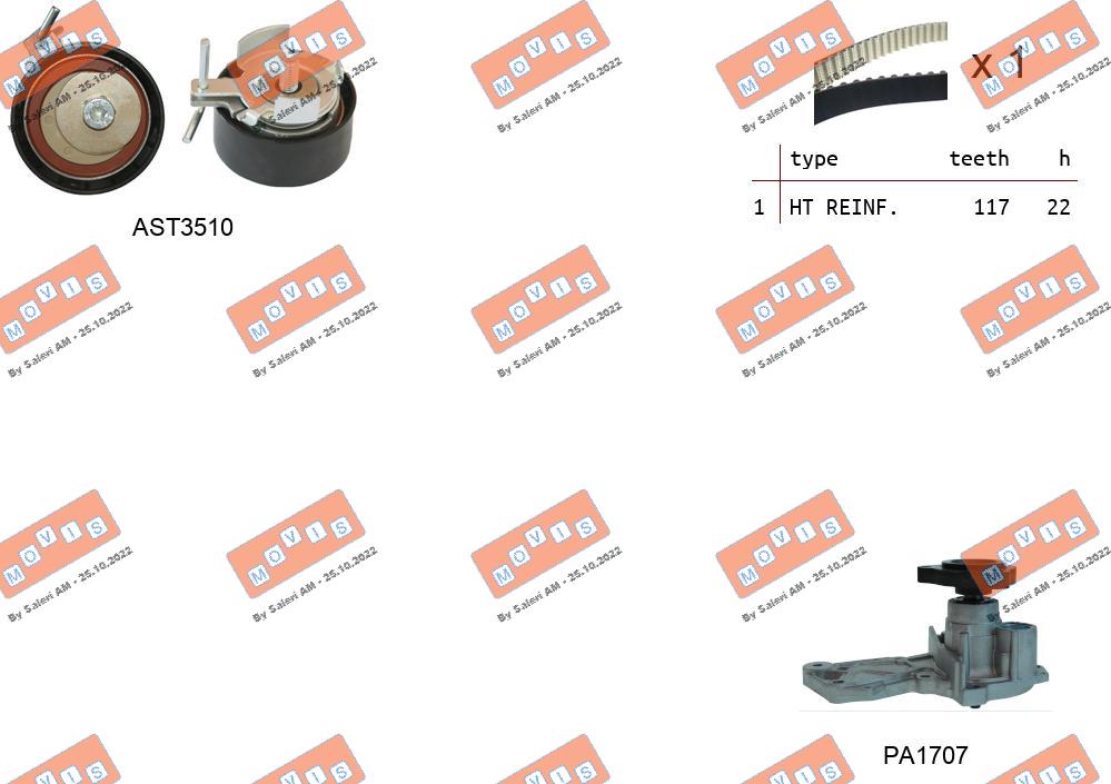 Pompe à eau + kit de courroie crantée MOVIS ASTK1164PA2