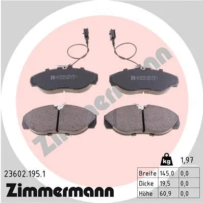 Kit de plaquettes de frein, frein à disque ZIMMERMANN 23602.195.1