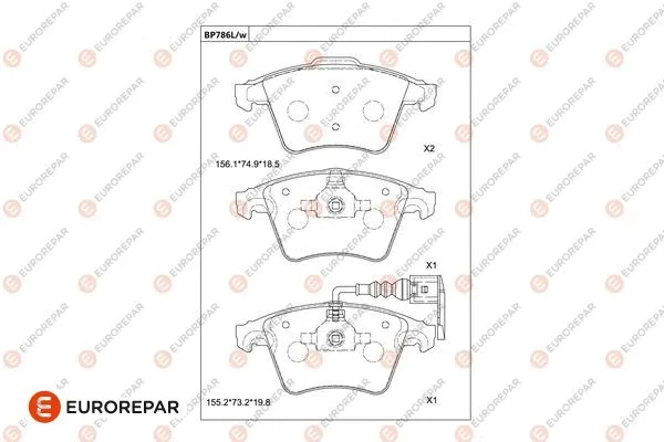 Kit de plaquettes de frein, frein à disque EUROREPAR 1681264880