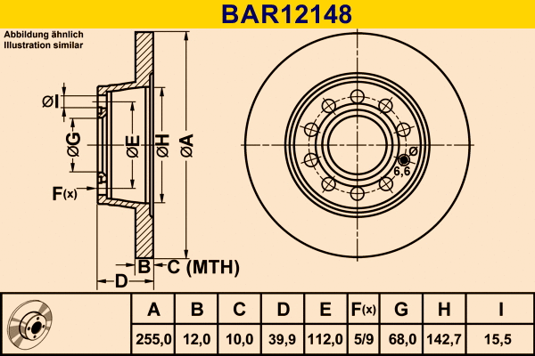 Disque de frein BARUM BAR12148