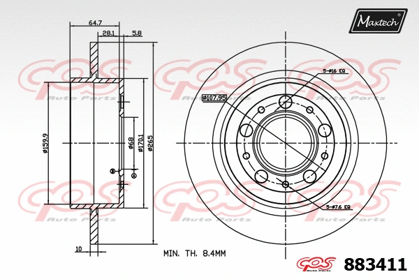 Disque de frein MAXTECH 883411
