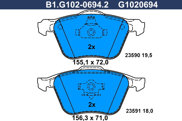 Kit de plaquettes de frein, frein à disque GALFER B1.G102-0694.2