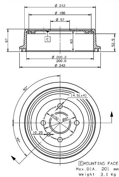 Tambour de frein VILLAR 627.0032