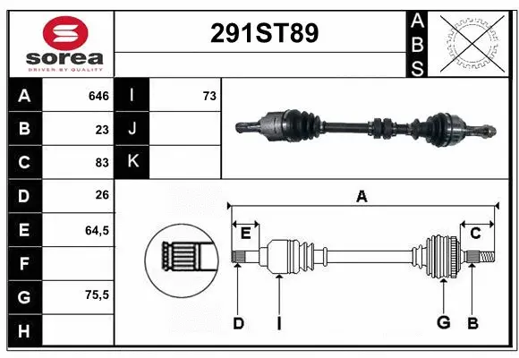 Arbre de transmission STARTCAR 291ST89