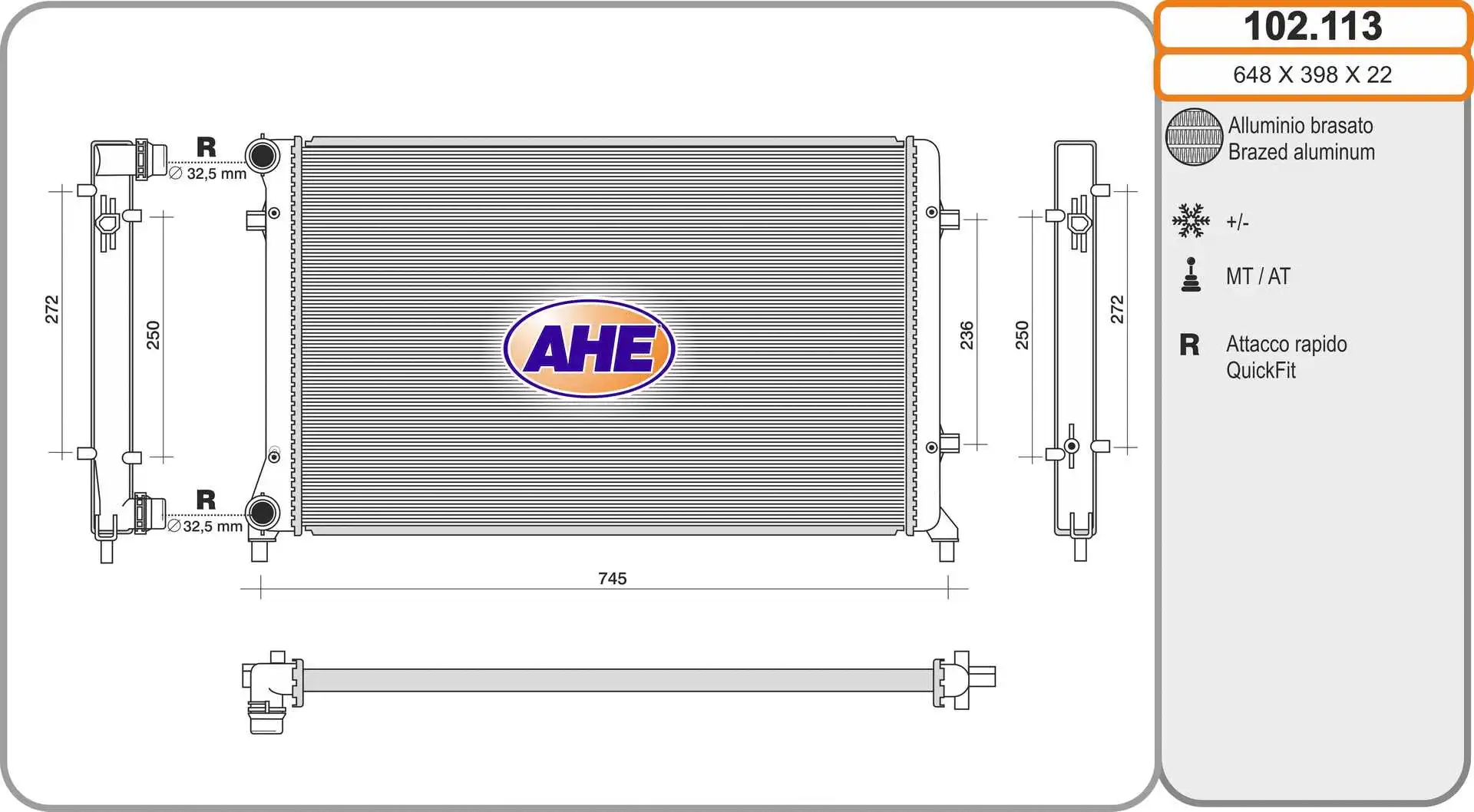 Radiateur, refroidissement du moteur AHE 102.113