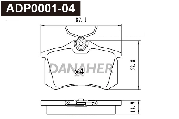 Kit de plaquettes de frein, frein à disque DANAHER ADP0001-04