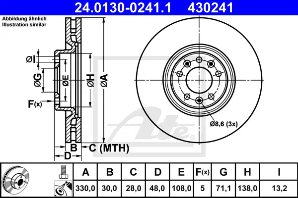 Disque de frein ATE-APAC 24.0130-0241.1