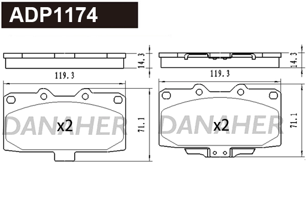 Kit de plaquettes de frein, frein à disque DANAHER ADP1174