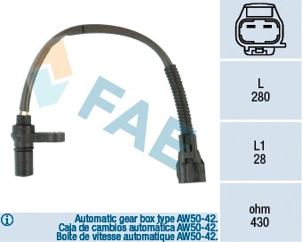 Capteur de vitesse de roue, boîte automatique FAE 79123
