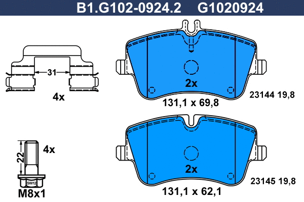 Kit de plaquettes de frein, frein à disque GALFER B1.G102-0924.2