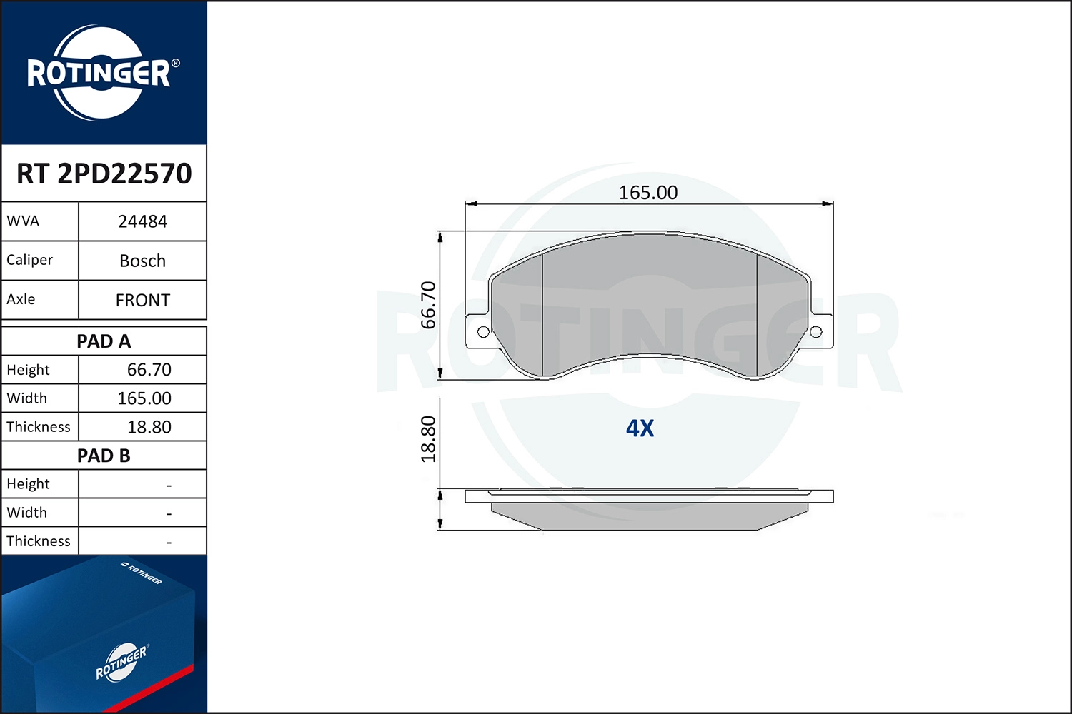 Kit de plaquettes de frein, frein à disque ROTINGER RT 2PD22570