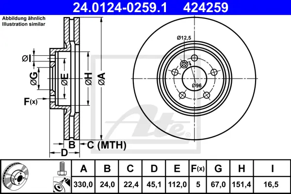 Disque de frein ATE-APAC 24.0124-0259.1