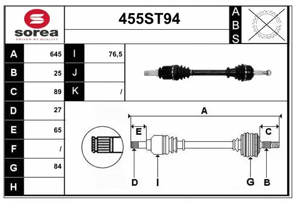Arbre de transmission STARTCAR 455ST94