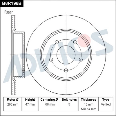 Disque de frein ADVICS B6R196B