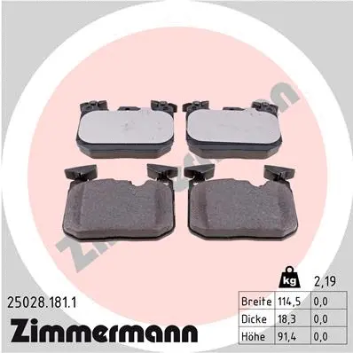 Kit de plaquettes de frein, frein à disque ZIMMERMANN 25028.181.1