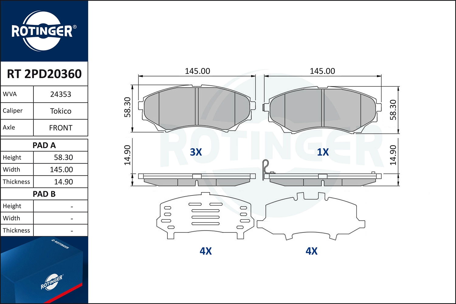 Kit de plaquettes de frein, frein à disque ROTINGER RT 2PD20360
