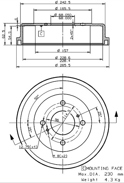 Tambour de frein VILLAR 627.0165