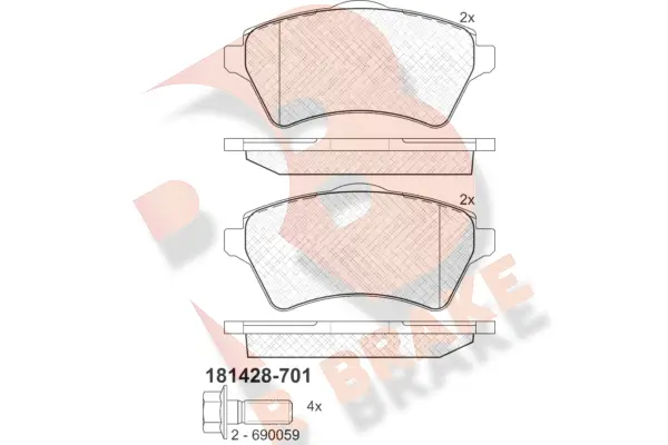 Kit de plaquettes de frein, frein à disque R BRAKE RB1428-701