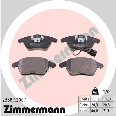 Kit de plaquettes de frein, frein à disque ZIMMERMANN 23587.200.1