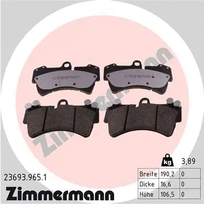 Kit de plaquettes de frein, frein à disque ZIMMERMANN 23693.965.1