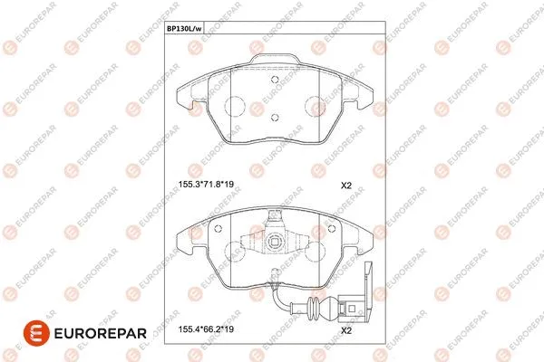 Kit de plaquettes de frein, frein à disque EUROREPAR 1681230680