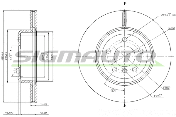 Disque de frein SIGMAUTO DBC039V