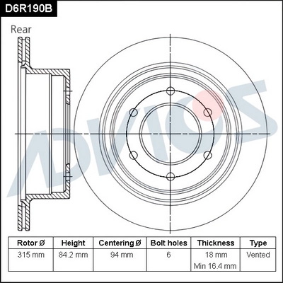 Disque de frein ADVICS D6R190B