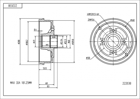 Tambour de frein HART 222 038