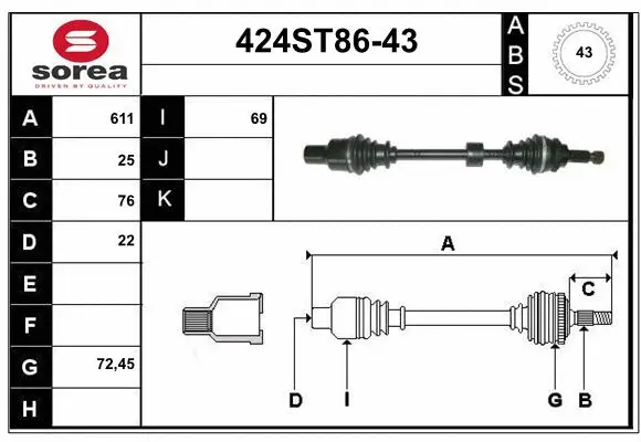 Arbre de transmission STARTCAR 424ST86-43