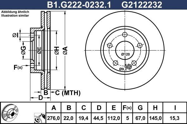 Disque de frein GALFER B1.G222-0232.1