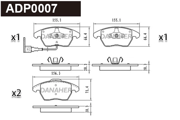 Kit de plaquettes de frein, frein à disque DANAHER ADP0007