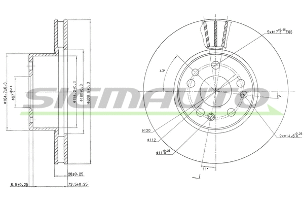 Disque de frein SIGMAUTO DBA613V
