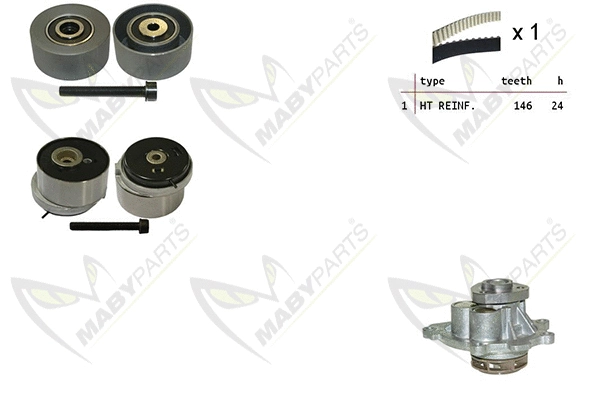 Pompe à eau + kit de courroie crantée MABYPARTS OBKWP0124