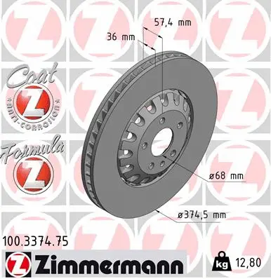 Disque de frein ZIMMERMANN 100.3374.75
