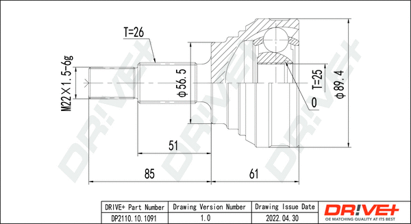 Jeu de joints, arbre de transmission Dr!ve+ DP2110.10.1091