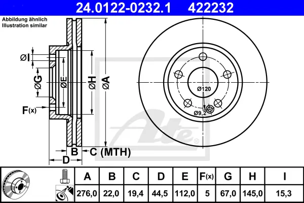 Disque de frein ATE-APAC 24.0122-0232.1