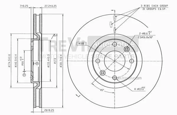 Disque de frein TREVI AUTOMOTIVE BD1215