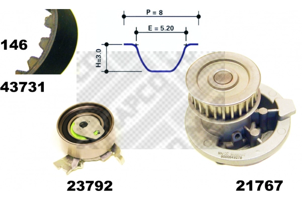 Pompe à eau + kit de courroie crantée MAPCO 41731/1