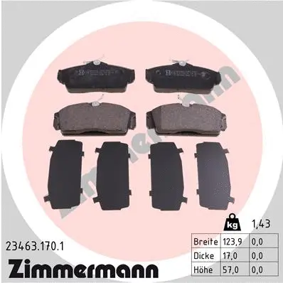 Kit de plaquettes de frein, frein à disque ZIMMERMANN 23463.170.1