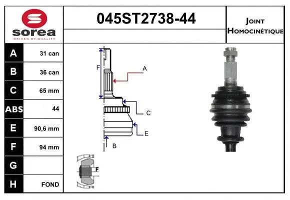 Jeu de joints, arbre de transmission STARTCAR 045ST2738-44