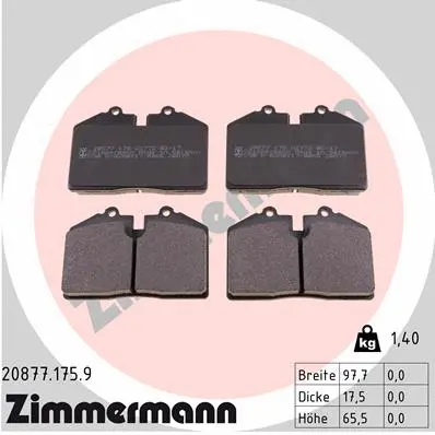 Kit de plaquettes de frein, frein à disque ZIMMERMANN 20877.175.9
