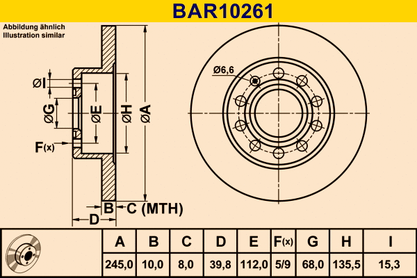 Disque de frein BARUM BAR10261
