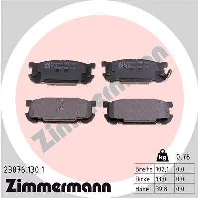 Kit de plaquettes de frein, frein à disque ZIMMERMANN 23876.130.1