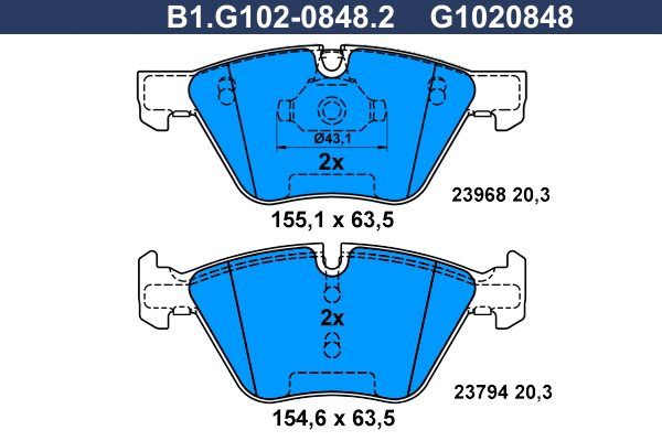 Kit de plaquettes de frein, frein à disque GALFER B1.G102-0848.2