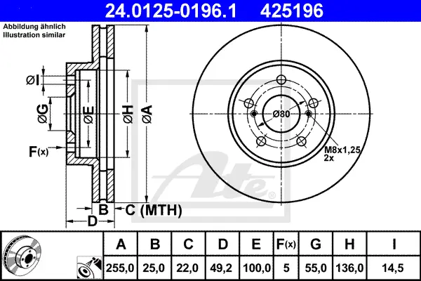 Disque de frein ATE-APAC 24.0125-0196.1