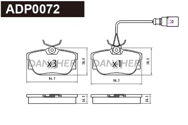 Kit de plaquettes de frein, frein à disque DANAHER ADP0072