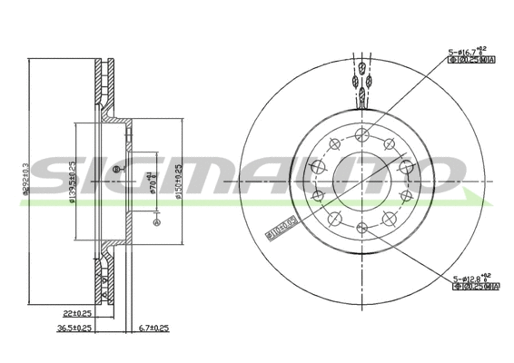 Disque de frein SIGMAUTO DBB454V