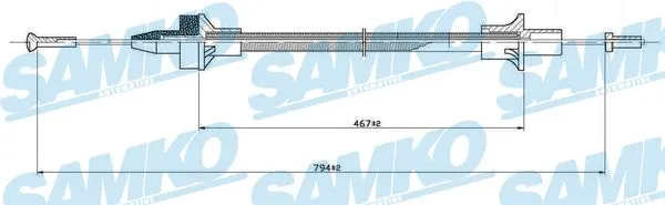 Tirette à câble, commande d'embrayage SAMKO C0076C