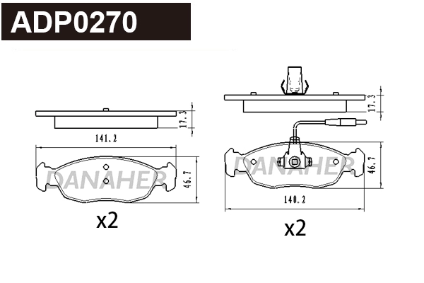 Kit de plaquettes de frein, frein à disque DANAHER ADP0270